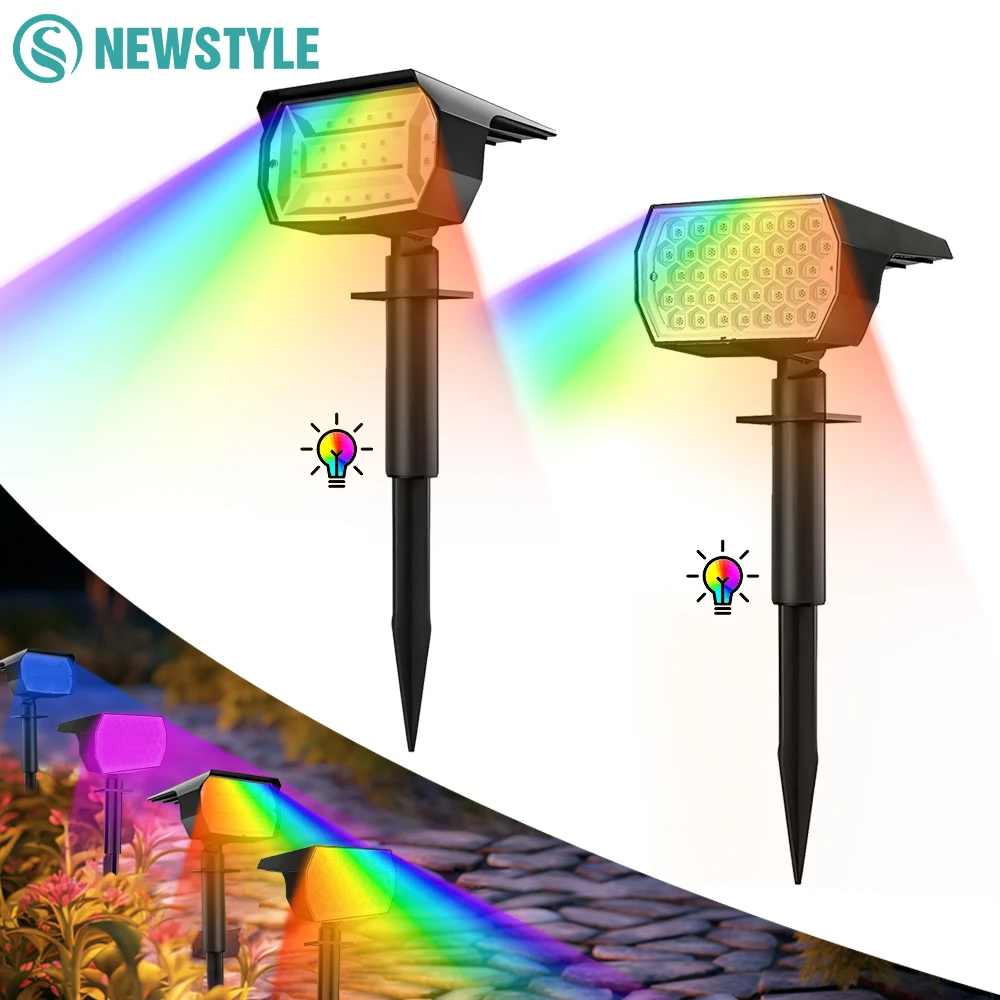 Reflektor solarny RGB Outdoor 37/20LED Solar Landscape Spot Powered Wall Lights Wodoodporna zmiana koloru Ogród Patio Walkway Decor