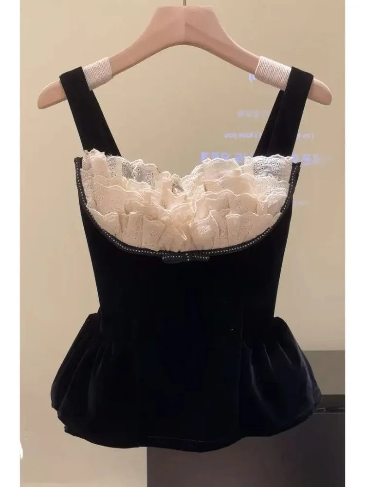 

Сексуальный кружевной топ с лямками и вставками, женский облегающий топ с эффектом утяжки талии, модный, из влагоотводящего полиэфирного волокна, производство Китай