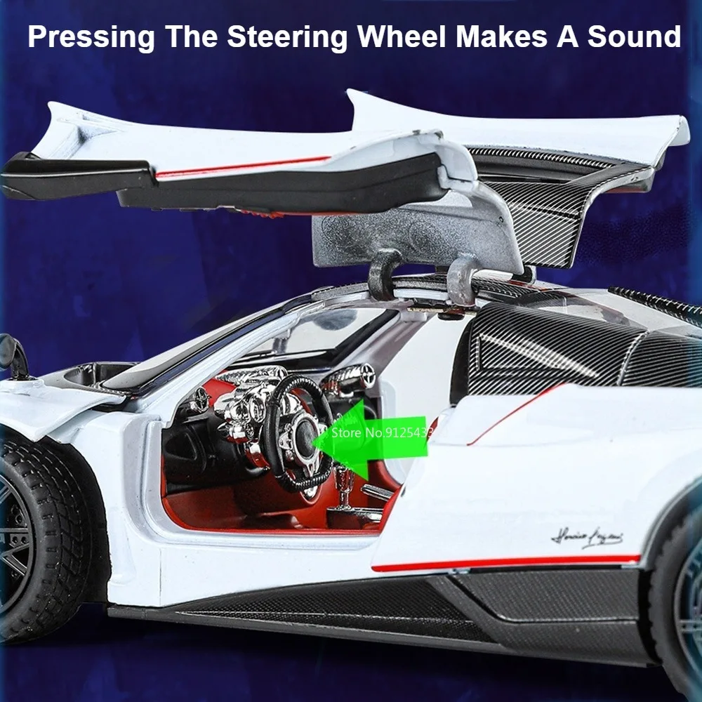 Coche deportivo PAGANI Huayra BC a escala 1:24, modelo de juguete de Metal fundido a presión, absorción de impacto, sonido, luz, vehículos extraíbles para niños, regalos