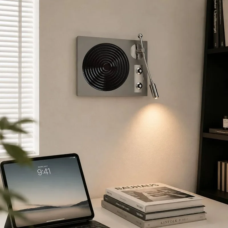 Bauhaus wall lamp, designer original retro vinyl record player, living room background wall, entrance, bedroom bedside wall lamp