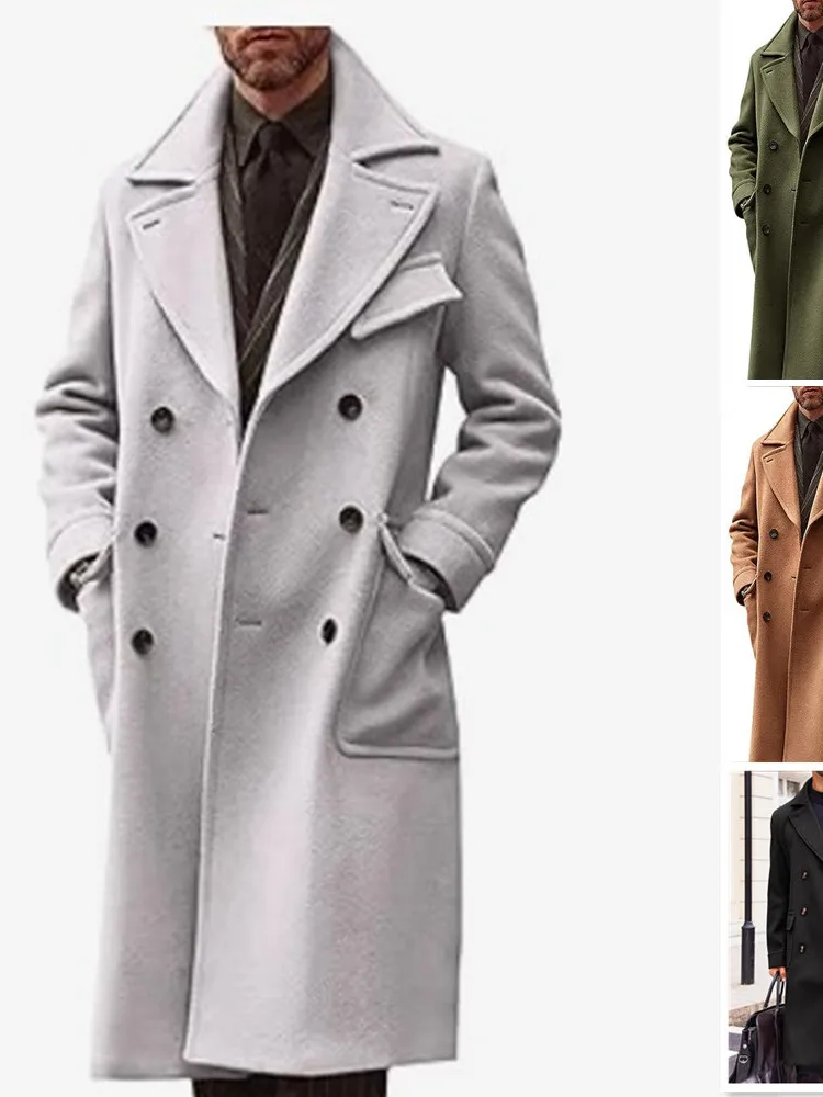 

Двубортное шерстяное пальто с прямым подолом, повседневное, из полиэфирного волокна, с отложным воротником, без капюшона, модное, ветрозащитное.