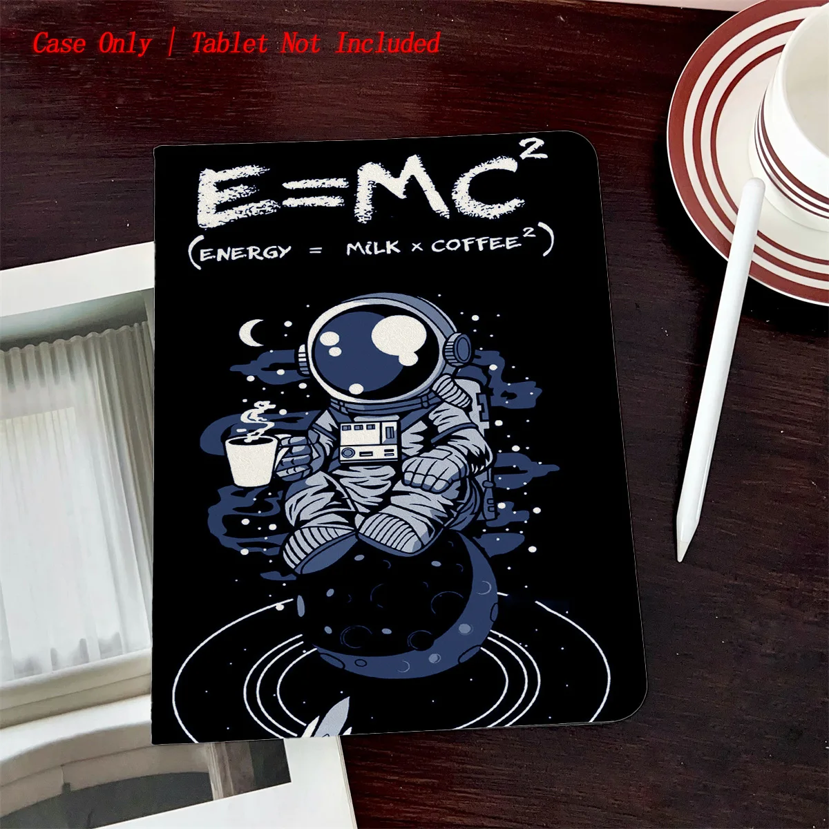 

Book Style iPad Case with Pen Slot & Black-Style Astronaut Print, Auto Sleep/Wake, Simple Fresh Style for Pro/Air/Mini Series
