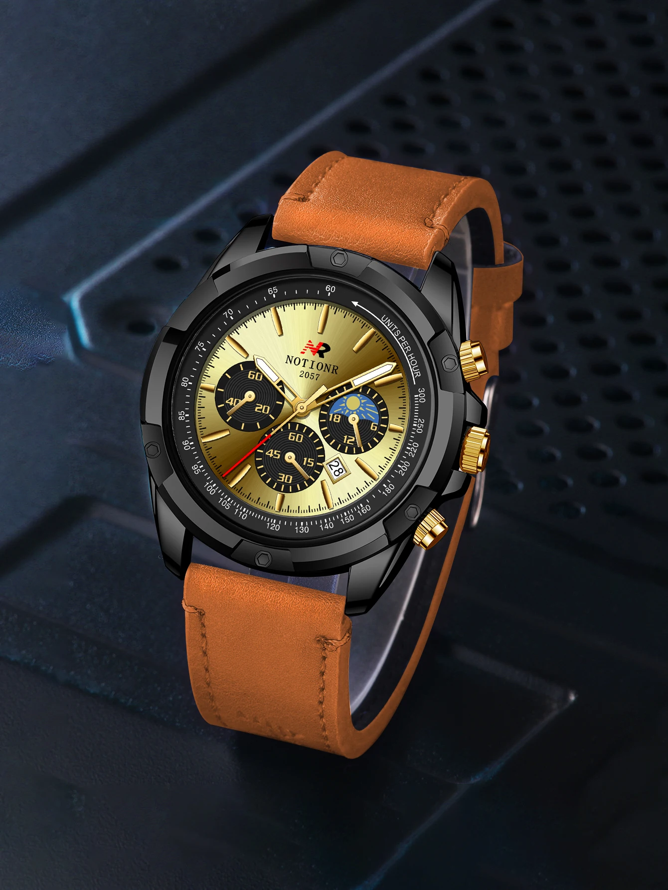 NOTIONR 2024 Orange Strap Men's Watch Stainless Steel Calendar Business Watch Men's Waterproof Sports Watch Reloj Hombre