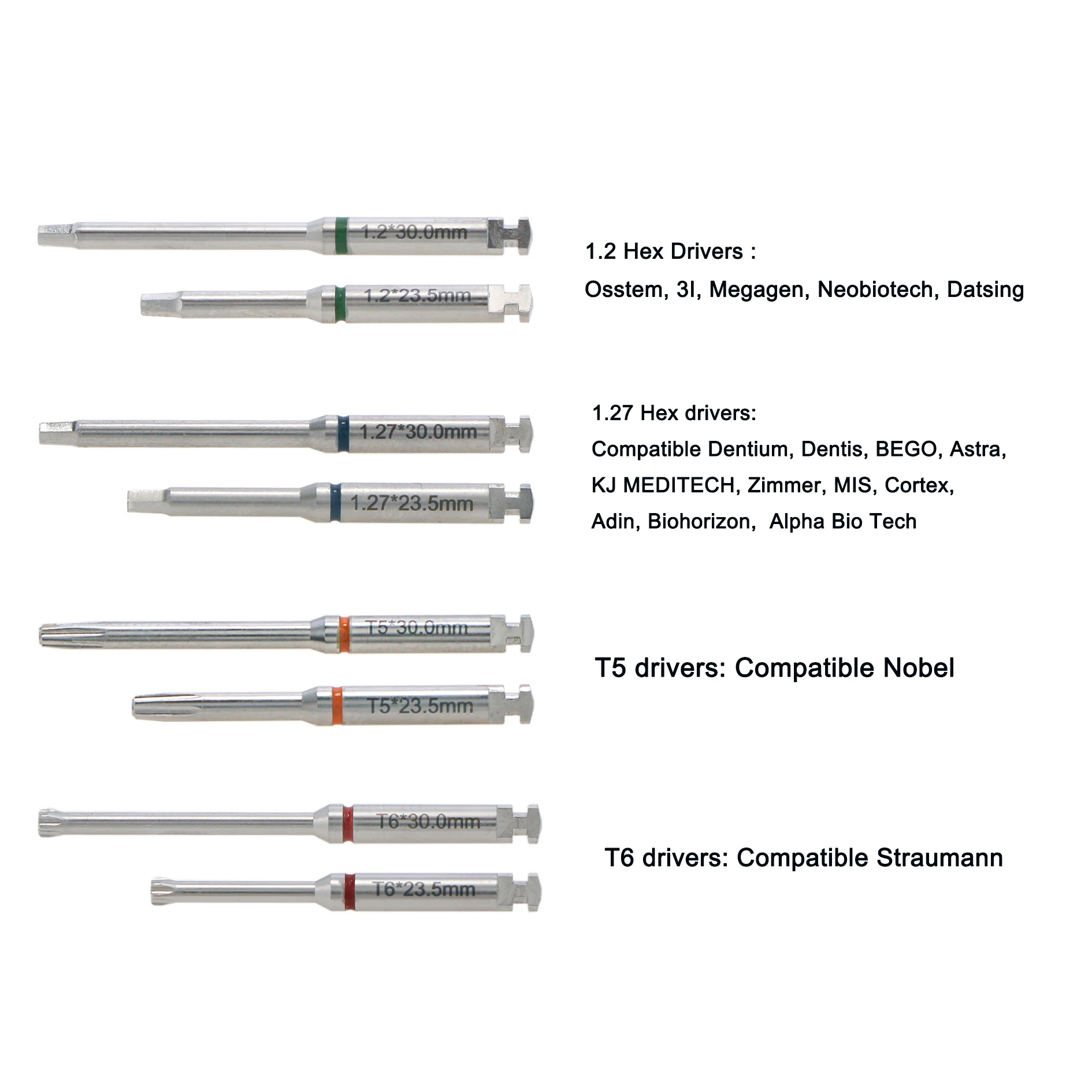 

Dental Implant Screwdriver Hex Driver Latch for Zimmer Hiossen ICX 3i Straumann 1.2 1.27 T5 T6 Short & Long