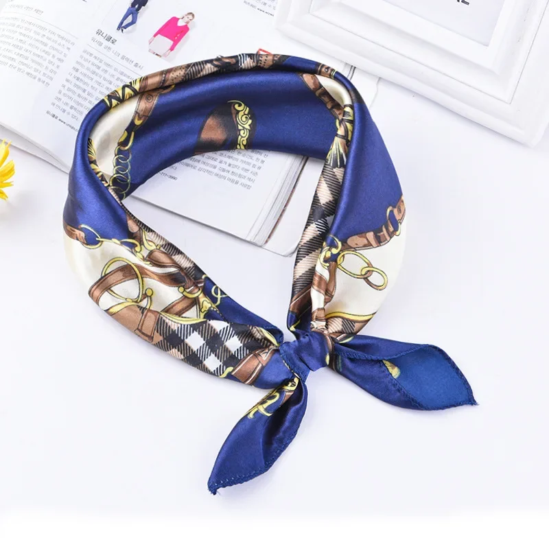 Fashion etiquette 50*50cm High Quality Scarf Women Small Soft Squares Decorative Head Scarf Stripe Print Kerchief Neck Wrap