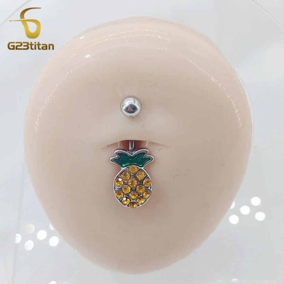 G23Titan 1pc Casual Fashion Yellow Zircon Pineapple Belly Button Rings Close-fitting Piercing Navel Women Beach Party Jewelry ﻿ image 2