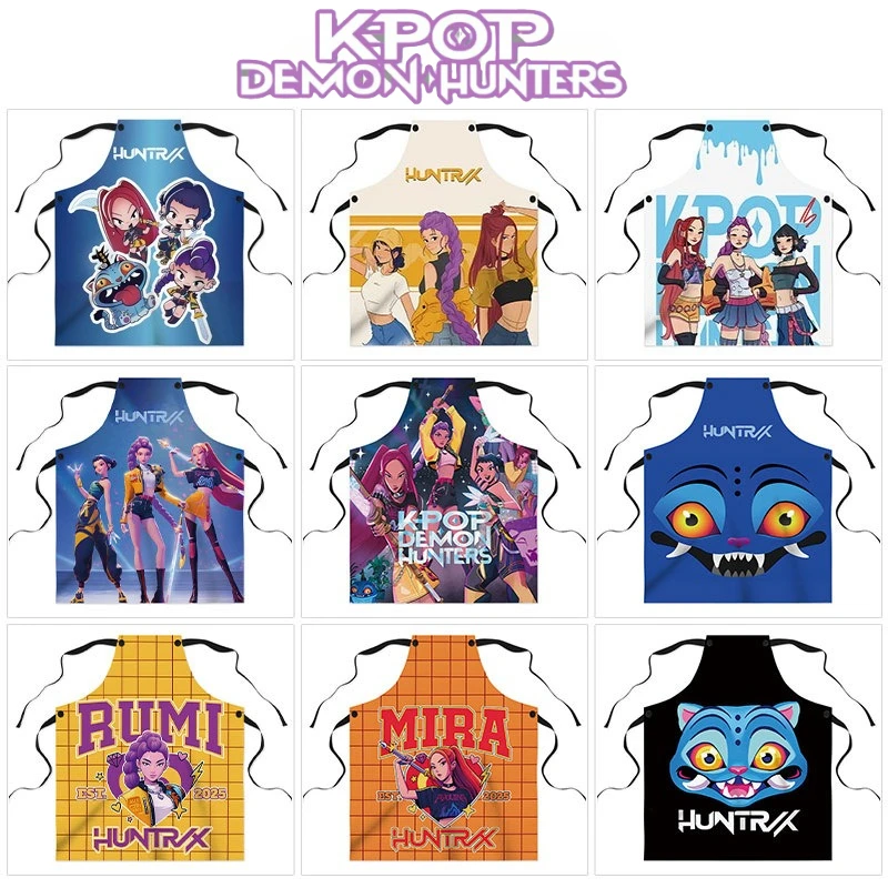 

KPop Demon Hunters Apron Anime Cartoon Character Print Waterproof and Stain Resistant Durable Kitchen Cooking Hanging Neck Apron