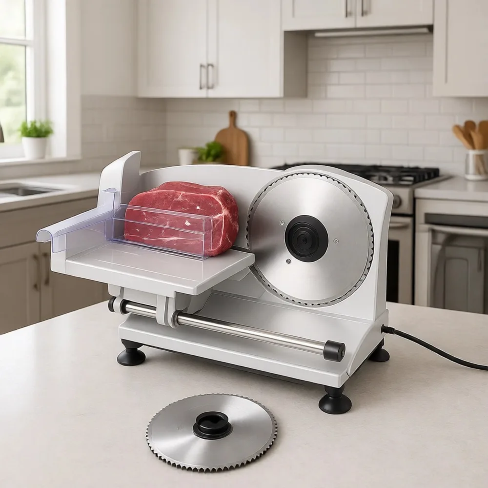 Rebanadora Eléctrica de Carne de 150W, Cuchilla de 170mm, Grosor Ajustable de 0 a 15mm para Carne Congelada, Jamón y Baguette