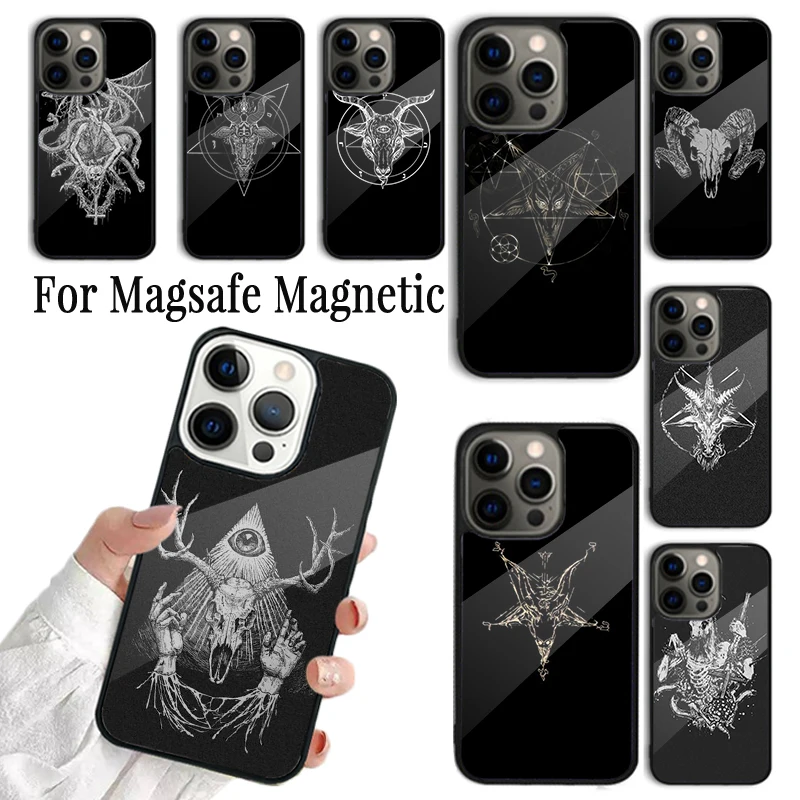 Coque Phone Case For iPhone 16 15 14 13 12 Mini 11 Pro Max Plus Magsafe Magnetic Wireless Charging Cover Satanic scary skull