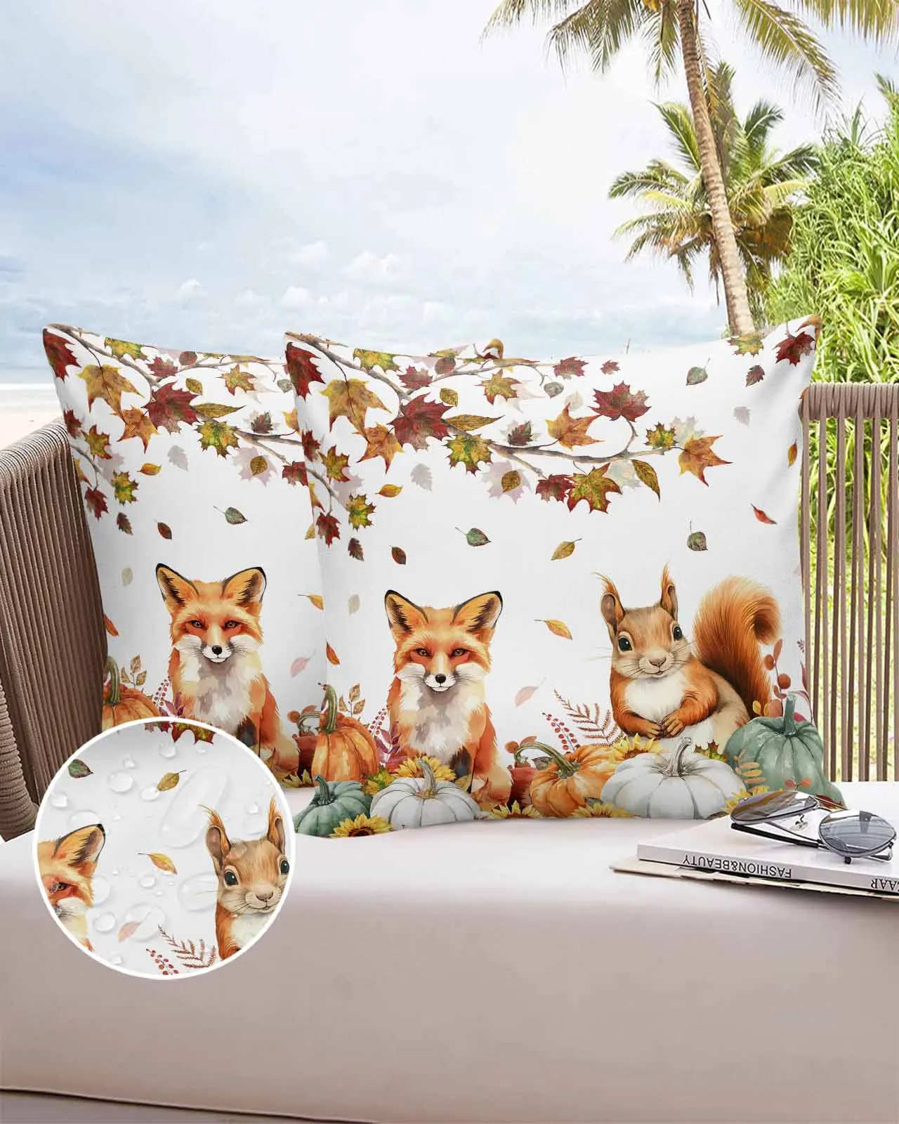 Autumn Maple Leaf Pumpkin Fox Squirrel Waterproof Pillowcase Set Car Cushion Cover Home Sofa Office Decorative Pillowcase Cover