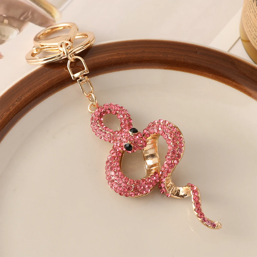 Snake Keychain Crystal Rhinestone Key Ring Women\'s Handbag Pendant Souvenir Gifts for Family and Friends
