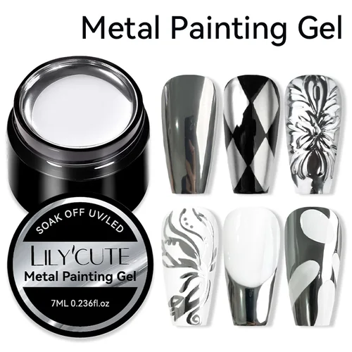 Imagen 2 del producto LILYCUTE-esmalte de Gel metálico superbrillante, línea de efecto de espejos plateados, pintura de dibujo de flores, esmalte de uñas en Gel, arte de uñas francés DIY