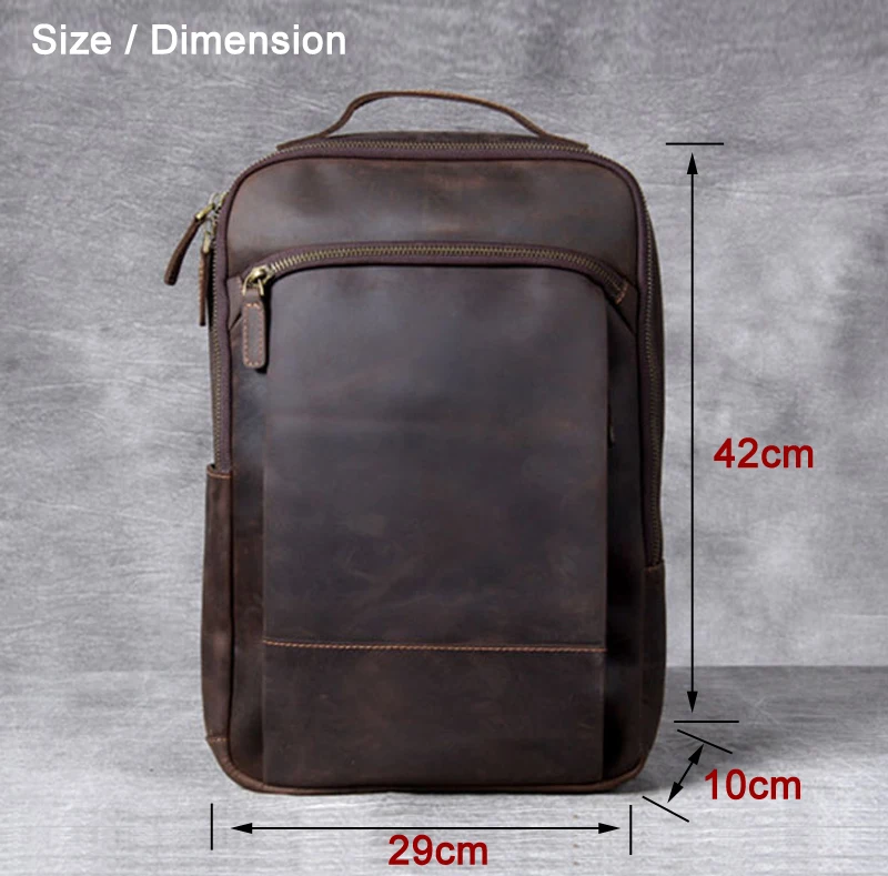 Imagem -02 - Mochila de Couro Genuíno para Homens Cavalo Louco Vintage Mochila para Laptop Grande Mochila Diária Mochila de Viagem Mochila para Caminhadas