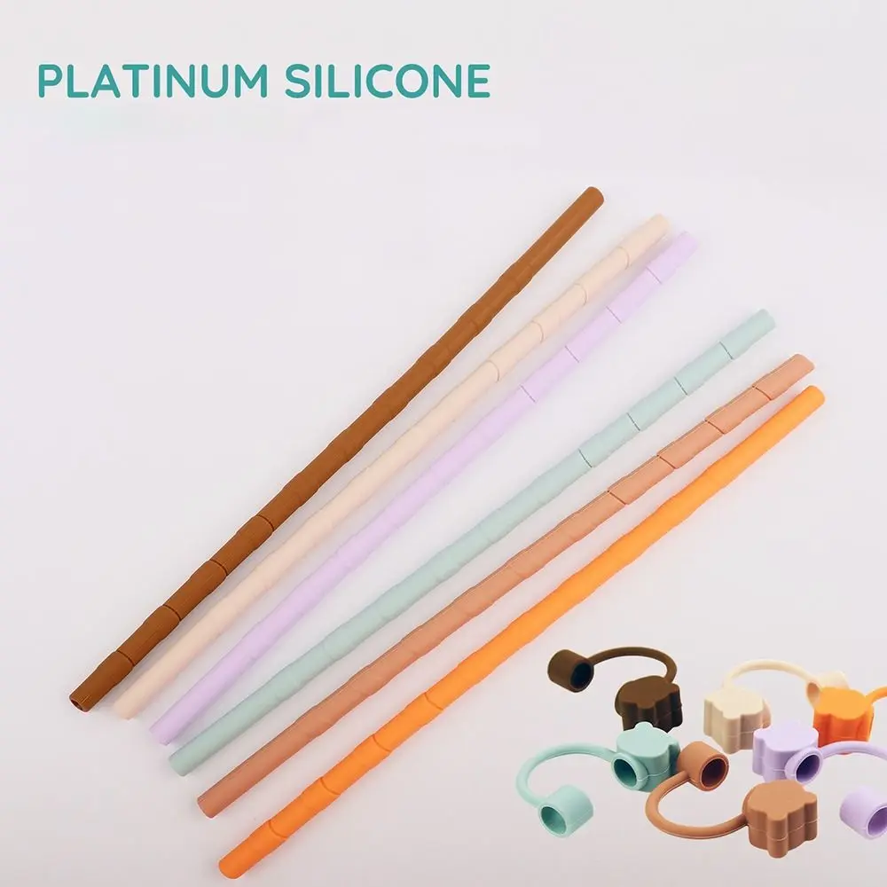 

6pcs With Straw Cover Silicone Straw Pastel Colors 40oz 30oz Cup Tumbler Replacement Straws Silicone Heat-Resistant