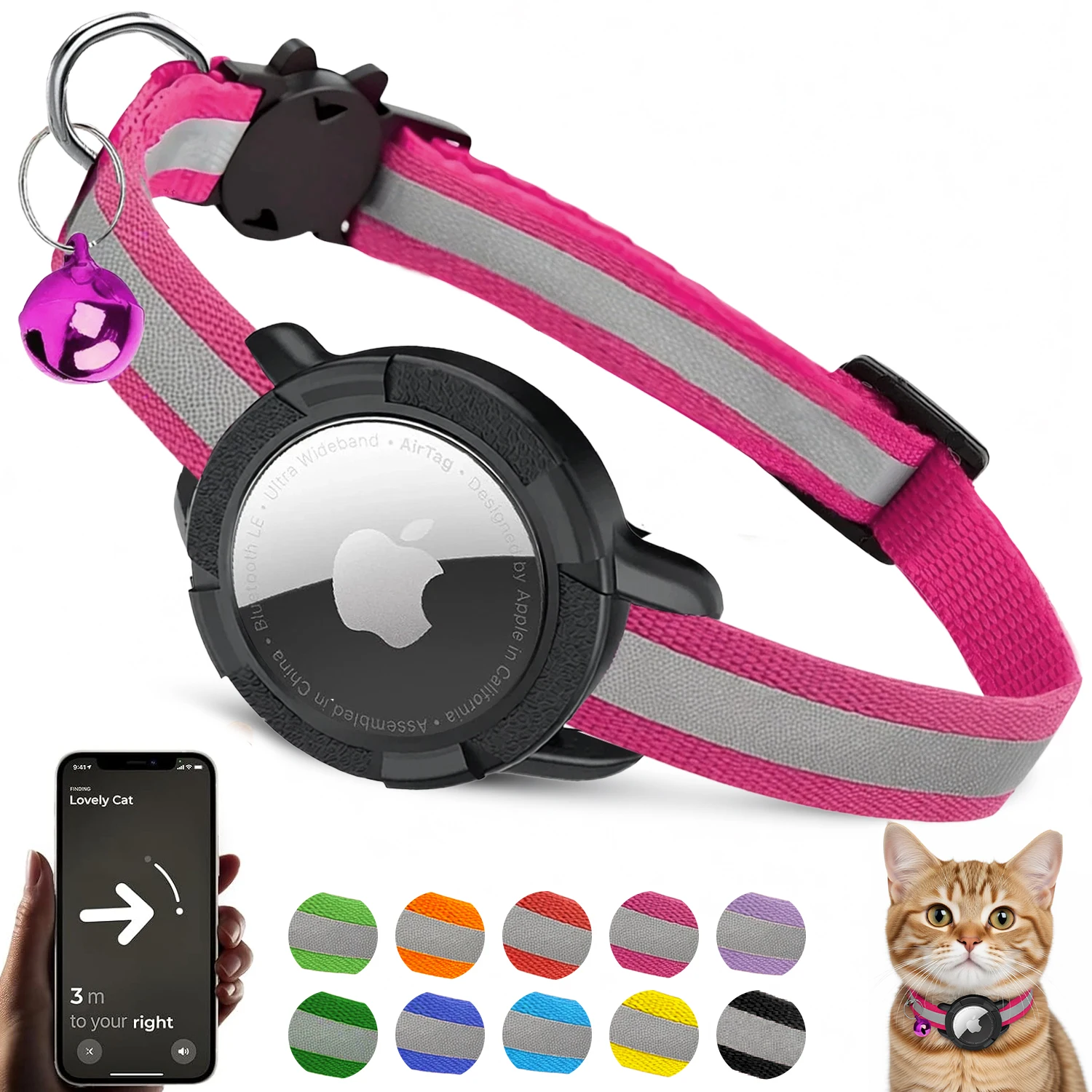 Airtag-Katzenhalsband mit Air-Tag-Halterung, verstellbar für Welpen, Katzenhalsband mit Glocke, Anti-Verlust-GPS-Tracker-Hülle (Tracker nicht im Lieferumfang enthalten)