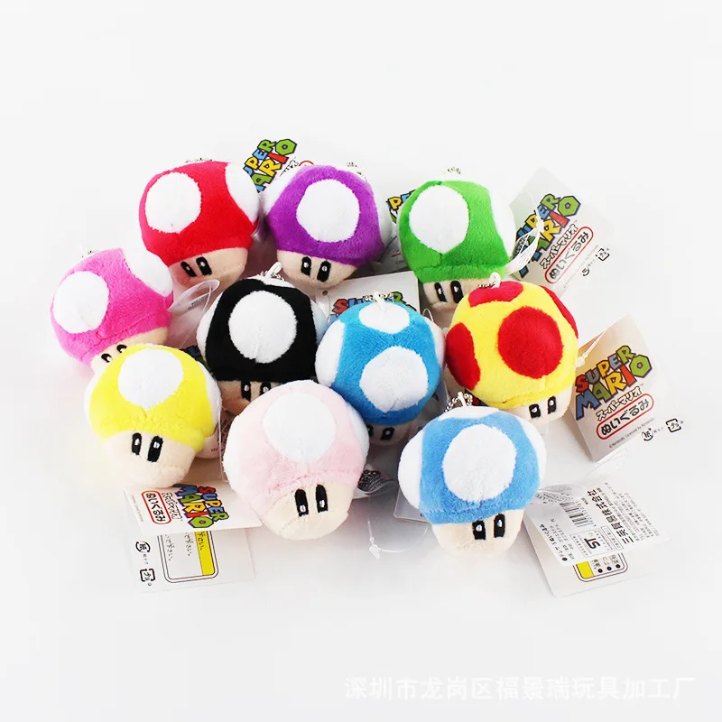 Super Mario Bros Keychain Cartoon Color Poison Mushroom Plush Toy Action Figure Children's Bag Pendant Anime Peripheral Toy Gift