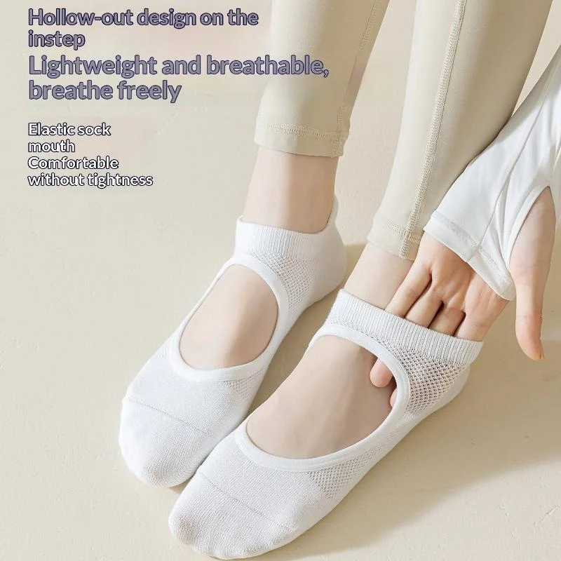 Yoga Pilates Socks Non-Slip Open Toe Seamless Soft Breathable Fabric Free Size Ankle Ladies Dance Sports Socks For Fitness Gym