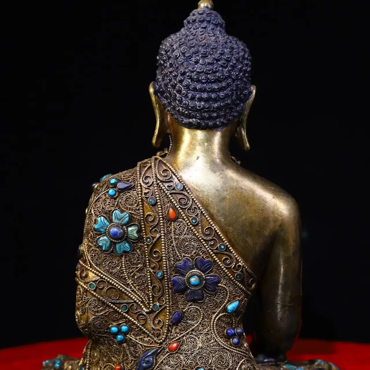 

9"Tibetan Temple Collection Old Natural Crystal Mosaic Gem Turquoise Shakyamuni Buddha Medicine Buddha Sitting Buddha Enshrine