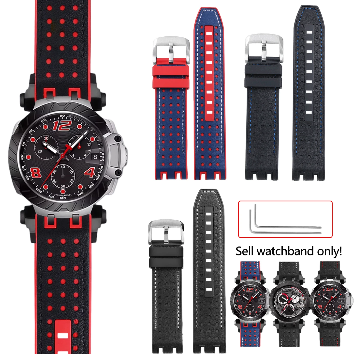 

22mm notch strap For Tissot T-sport Racing series T115.417A/T115.427A Sport watchband T115 Moto GP Cowhide Rubber Bracelet