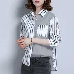 Women New Style Fashion Simplicity Striped Polo Collar Long Sleeve Shirts Women Clothes All-match Casual Loose Temperament Tops