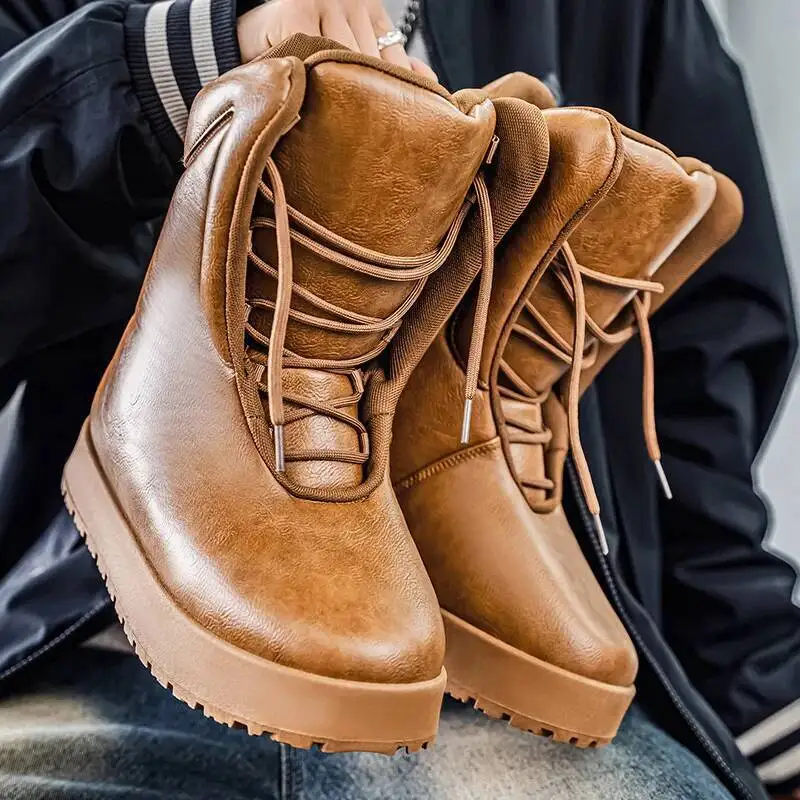 2025 Botas altas elegantes de invierno para hombre, suaves, a prueba de frío, cálidas, para nieve, nuevas, para exteriores, calle, liso, antideslizante, informal, regalo de vacaciones
