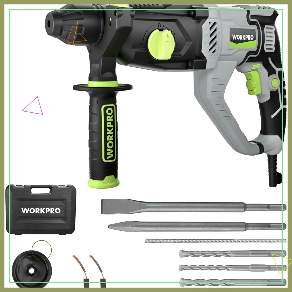 1-1/4 Inch SDS-Plus Rotary Hammer Drill, 7.5AMP Lightweight Corded Concrete Demolition Tool with 5 Bits