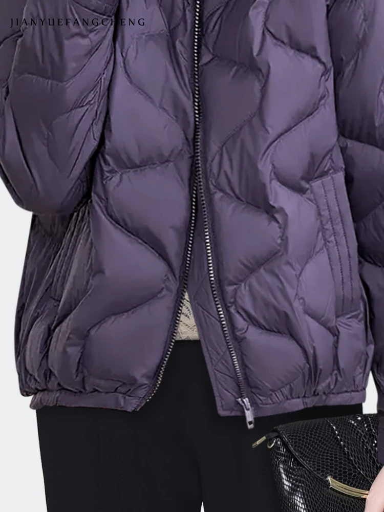 Women Winter Long Sleeve Light Purple Down Jacket Warm Thickened White Duck Down Padding Puffer Coat Loose Casual Korean Jacket