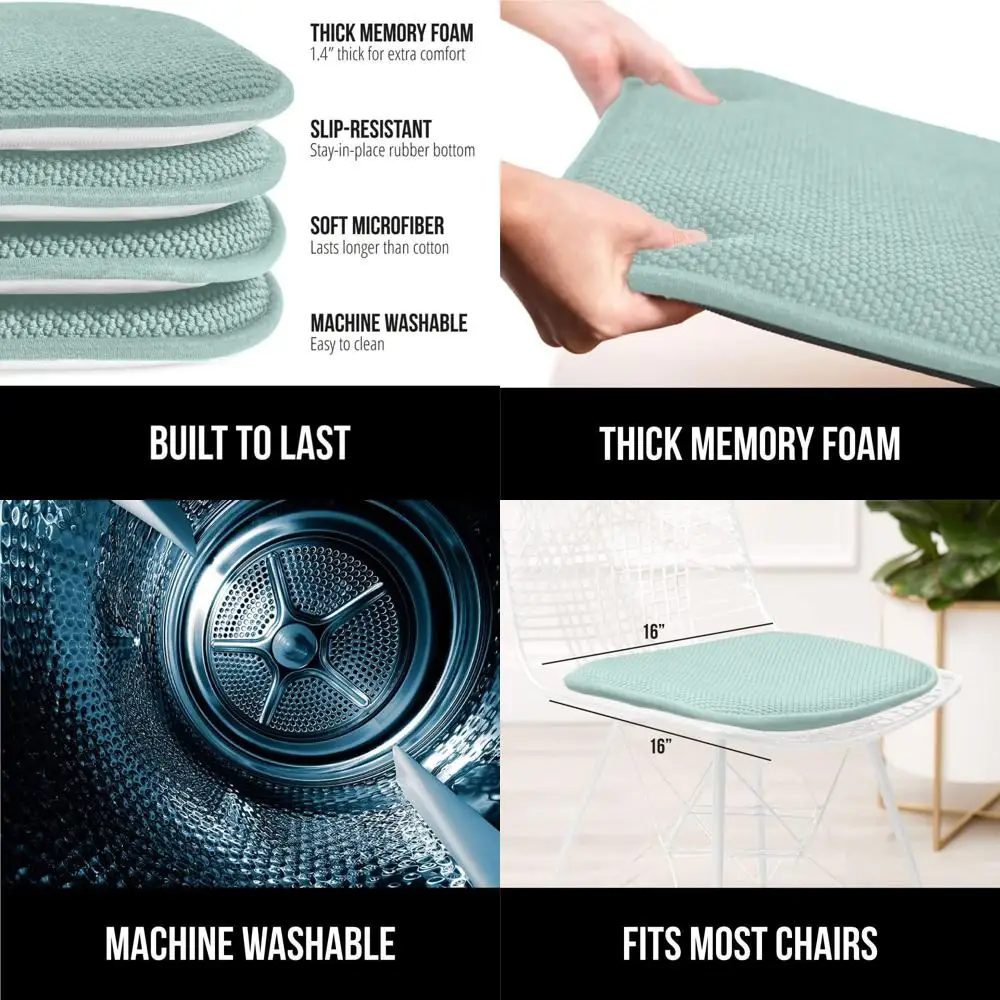 

Set of 8 16x16 Memory Foam Chair Cushions for Dining, Kitchen, Office, and Rocking Chairs - Lightweight Blue Microfiber Seat Cov