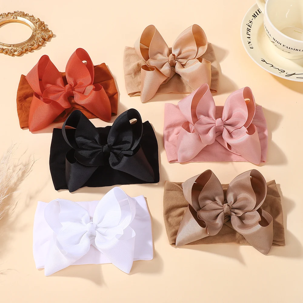 6 قطعة الخريف الشتاء 6 بوصة كبيرة الشريط القوس عقال للطفل الفتيات واسعة النايلون عمامة الوليد Bowknot أغطية الرأس إكسسوارات الشعر