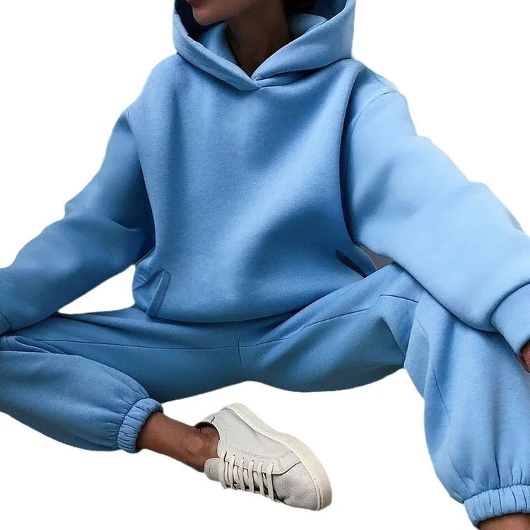 Otoño Invierno Sudadera con capucha mujer suelta Casual Color todo fósforo Fce cálido conjunto deportivo con capucha