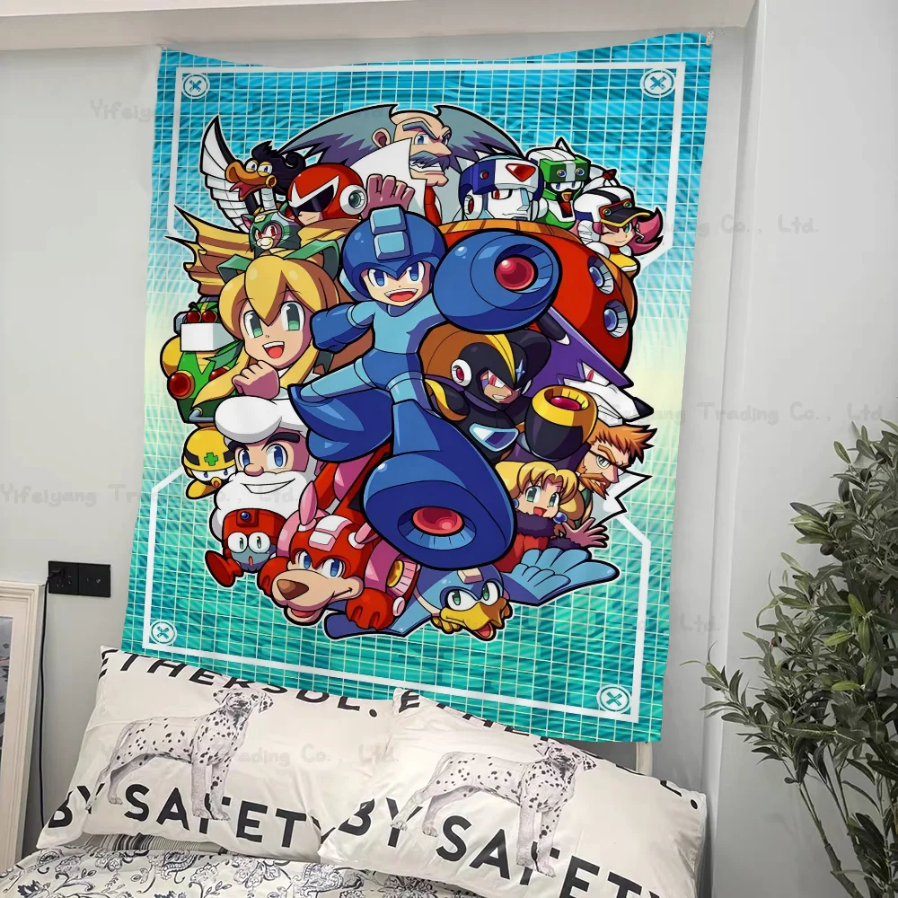 Rockman Megaman Game Colorful Tapestry Wall Hanging Hippie Flower Wall Carpets Dorm Decor Wall Art Decor