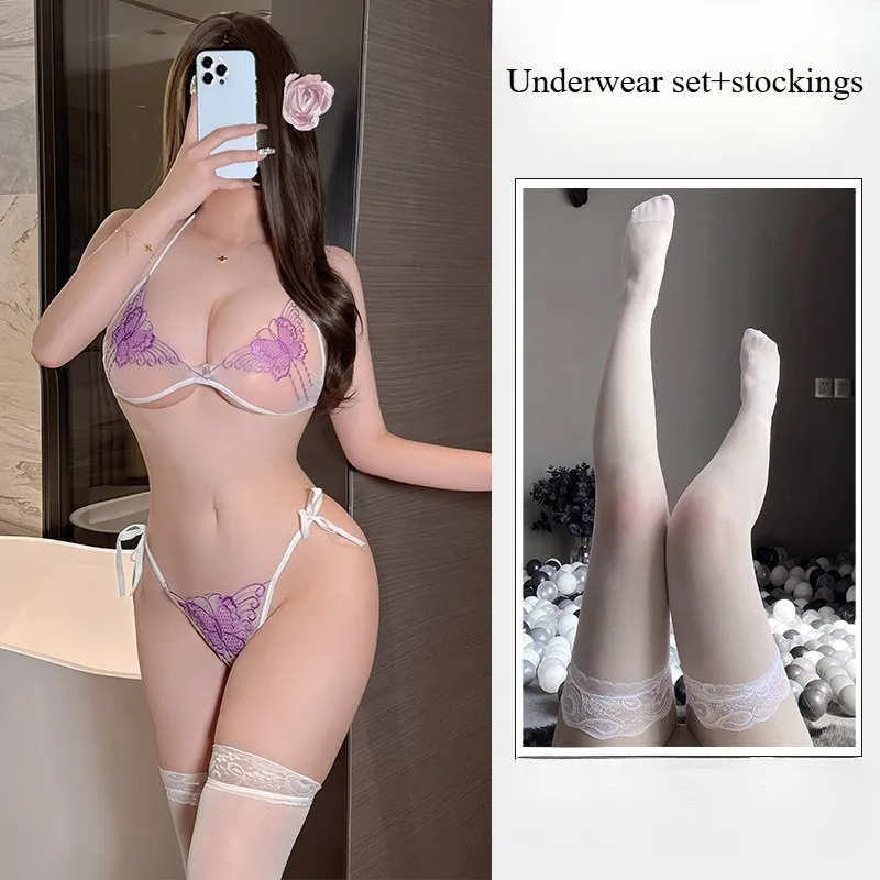 Lingerie sexy feminina sexy perspectiva quente conjunto de sutiã renda puro desejo sem necessidade de tirar a cama conjunto uniforme de treinamento