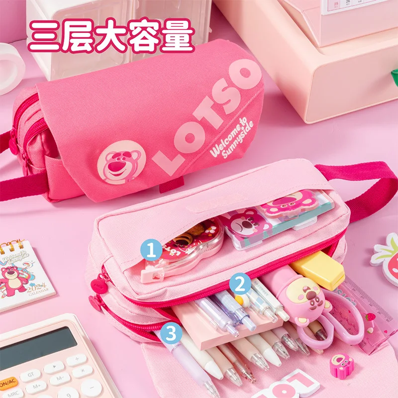 

Disney Lotso Cute Pencil Case Thickened Handheld Stationery Organizer Includes Pin Badge High-Quality Stationery Gift Bag
