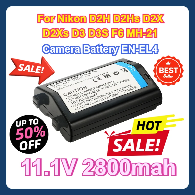 

1PCS For Nikon D2H D2Hs D2X D2Xs D3 D3S F6 MH-21 Camera Battery EN-EL4 EN-EL4A ENEL4 ENEL4A Battery 2800mah