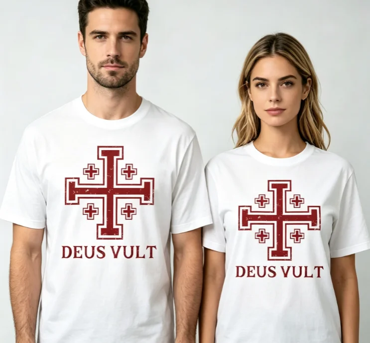 2026 model - New neutral style round-neck high-quality comfortable Jerusalem cross retro short-sleeved T-shirt