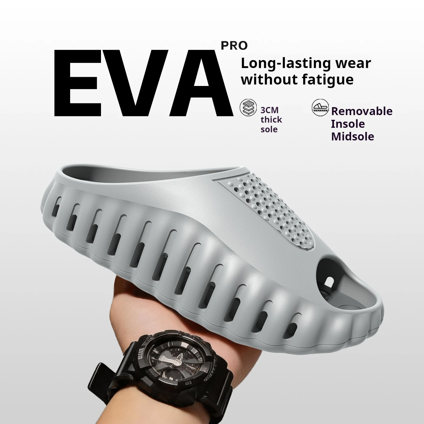 Abnehmbare Einlegesohle EVA-Slipper für Herren, 3 cm dicke Sohle, atmungsaktiv, hohl, rutschfest, für drinnen und draußen, Sommerslipper – Detail 3