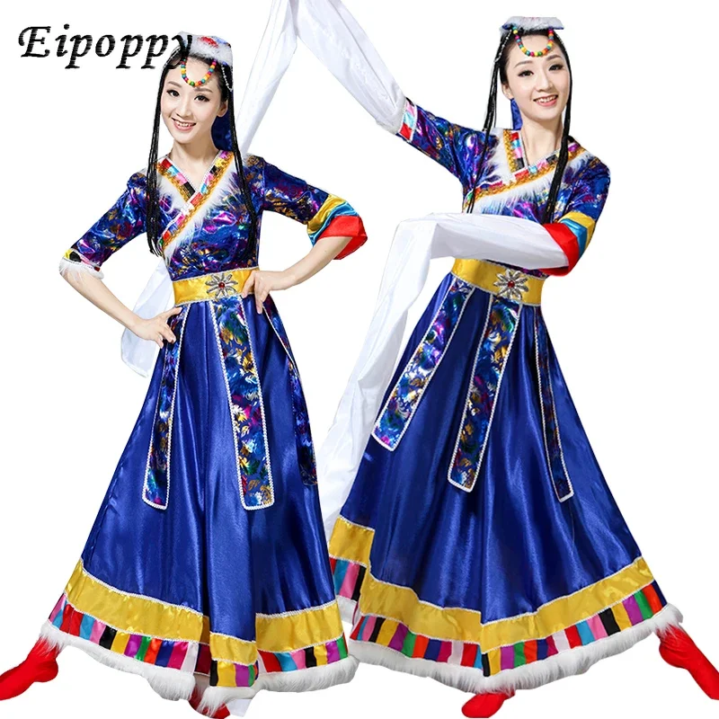 Vestido de baile tibetano para mujer, trajes de actuación, traje étnico, ropa