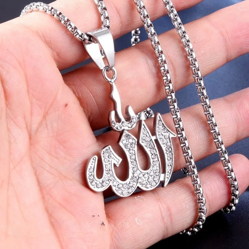 Arab Islamic Muslim Rune Shape Pendant Necklace Women's Necklace Crystal Inlaid Pendant Religious Rune Amulet Accessory Jewelry