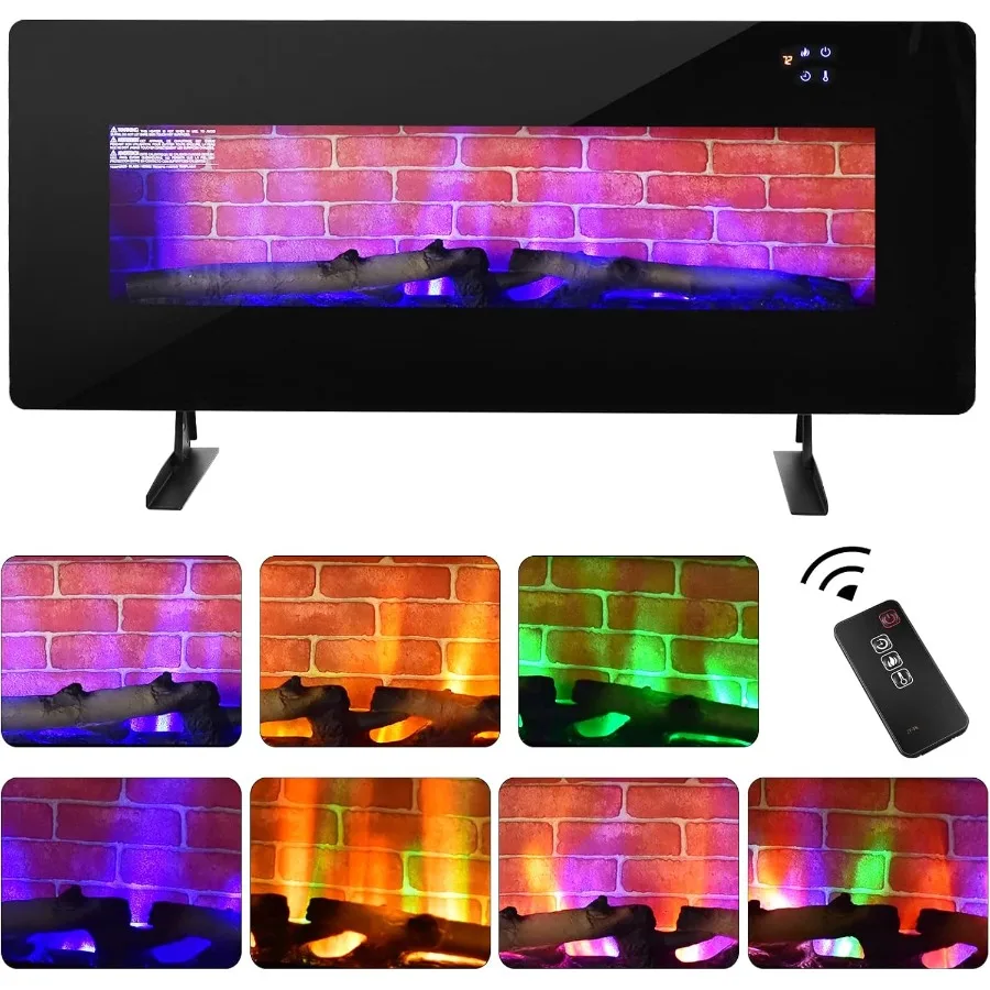 

42 Inches Electric Fireplace Wall Mounted and Freestanding Fireplace Heater with Remote Control for Indoor Use Adjustable Tempe