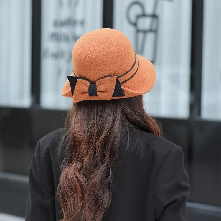 Vintage Women Bow Visor Hat Fashion Furry Bucket Hat Autumn Winter Korean Version Fluffy Panama Hat Warm Ladies Fisherman Cap