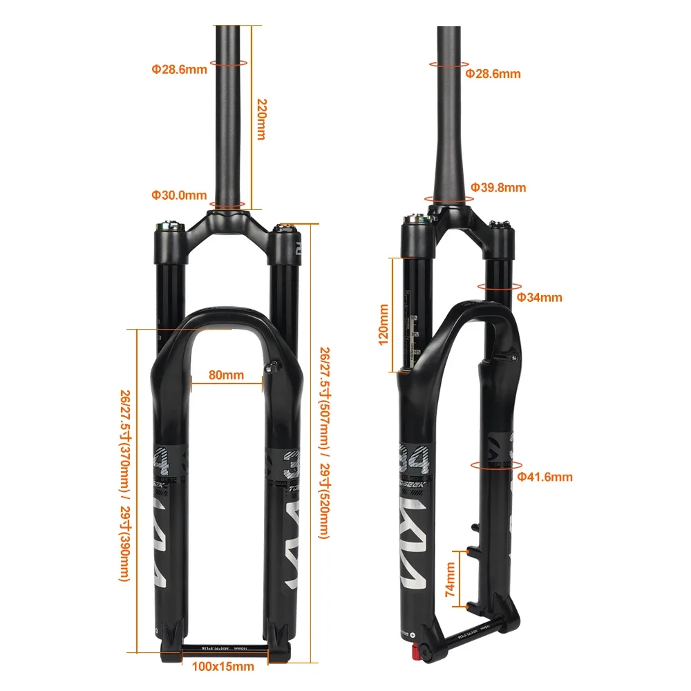TOSEEK KN34-TZ Thru Axle Magnesium Alloy MTB Fork 26/27.5/ 29er Inch Mountain Bicycle RL120mm Air Suspension Bike Fork