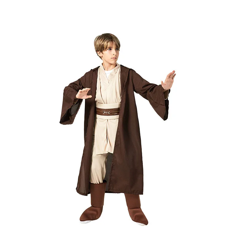 Klassisches Jedi-Charakter-Cosplay-Kostüm für Kinder für Halloween, Bühnenaufführung, hochwertiges Polyester-Outfit