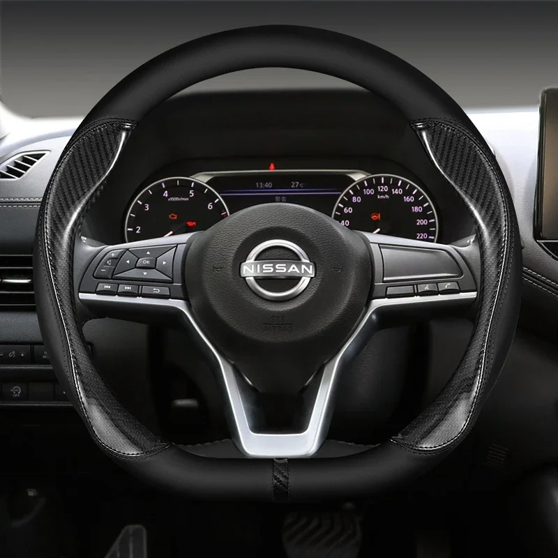 New fashion leather car logo steering wheel cover For Nissan Kashka J11J10 blade XTrail March Tiida Kick Versa Juke accessories