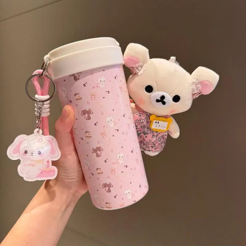 Kawaii Sugarcakes Brewing Tea and Drinking Directly In A Thermos Cup New Japanese Anime Cartoon RabbitDoubleDrinkingStrawCupGift
