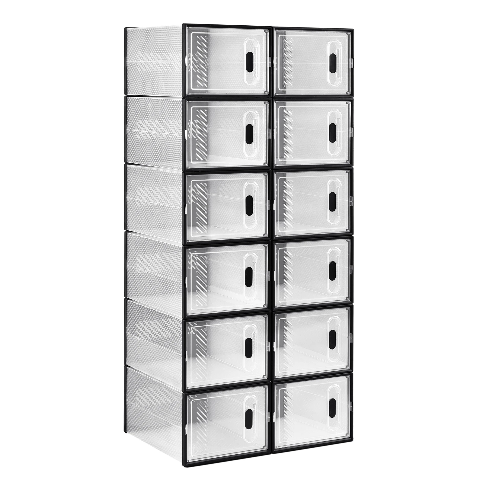 Organisateur de rangement de chaussures noir transparent, armoire à chaussures pliable, boîtes à chaussures empilables avec porte magnétique, 8