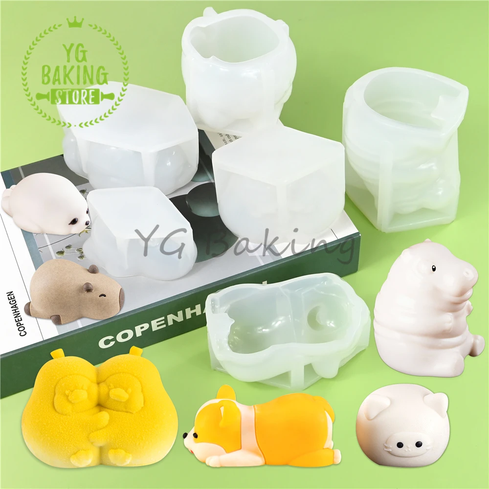 Cute Cat/Dog/Capybara/Seal Design Milk Pudding Silicone Mold 3D Jelly Chocolate Mousse Mould DIY Cake Decorating Tools Bakeware