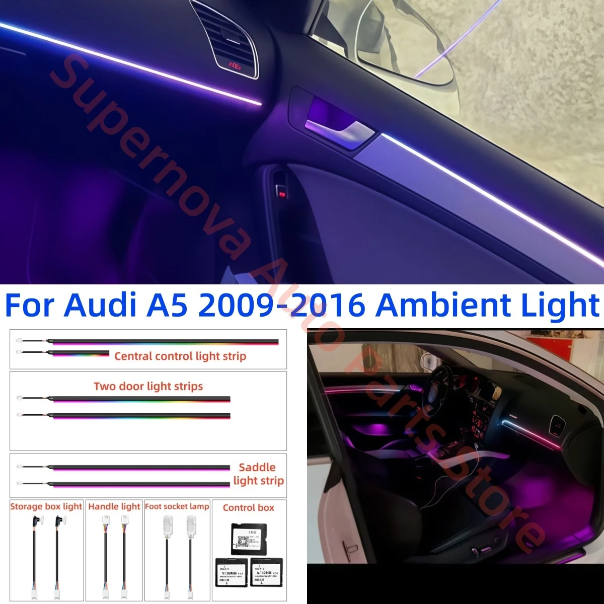 For Audi A5 2009-2016 Ambient Light automotive interior lighting upgrade trim strip Steering Wheel &APP Control Two-Door Version