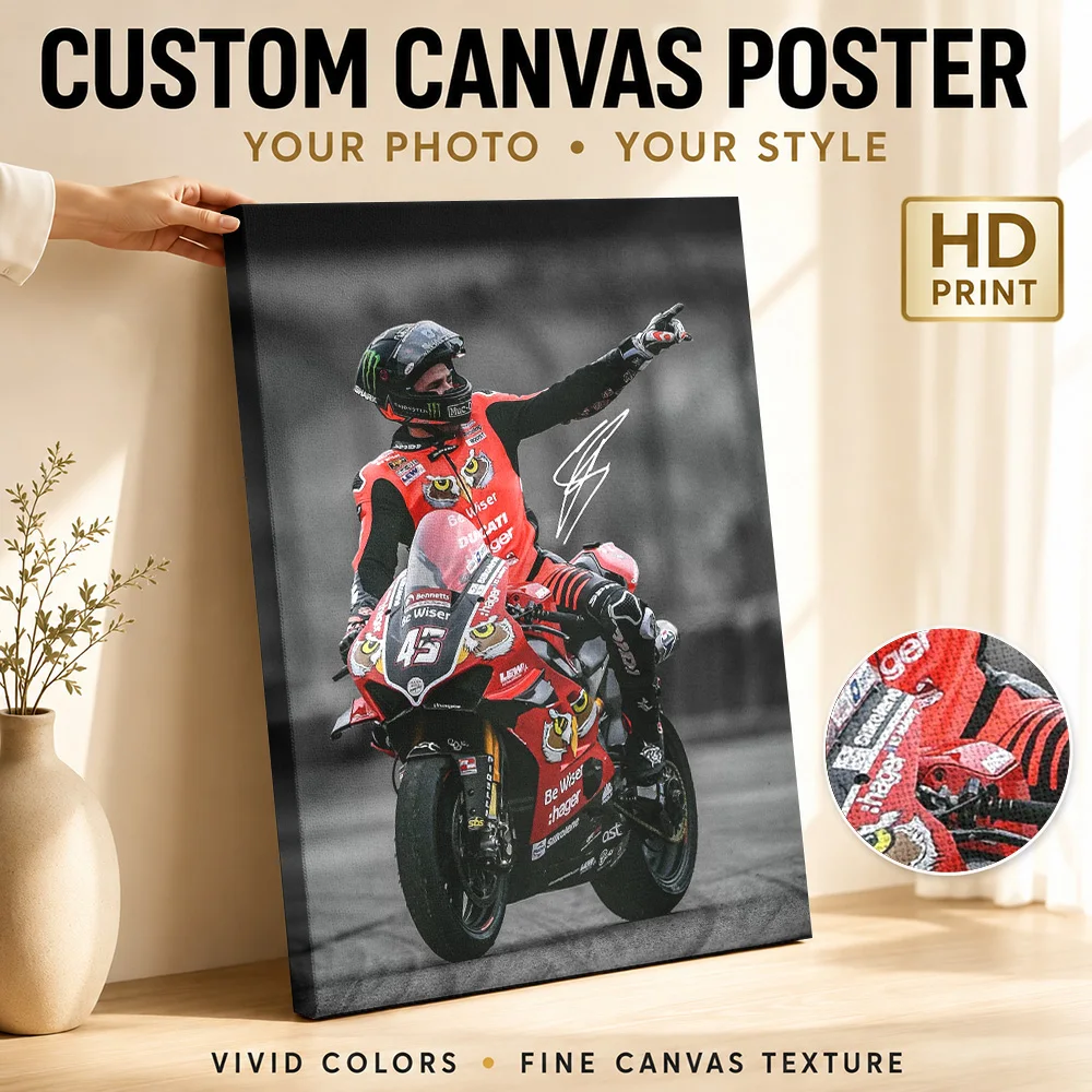 Scott Redding Motorcycle Racer Framed Canvas Poster Customized Retro Automotive Wall Paintings Decoration for Office Game Room
