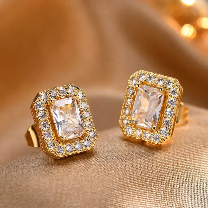 

Trendy Square CZ Stone Sparkling Stud Earring for Women Girls, Gold Plated Hypoallergenic Cubic Zirconia Earrings Jewelry