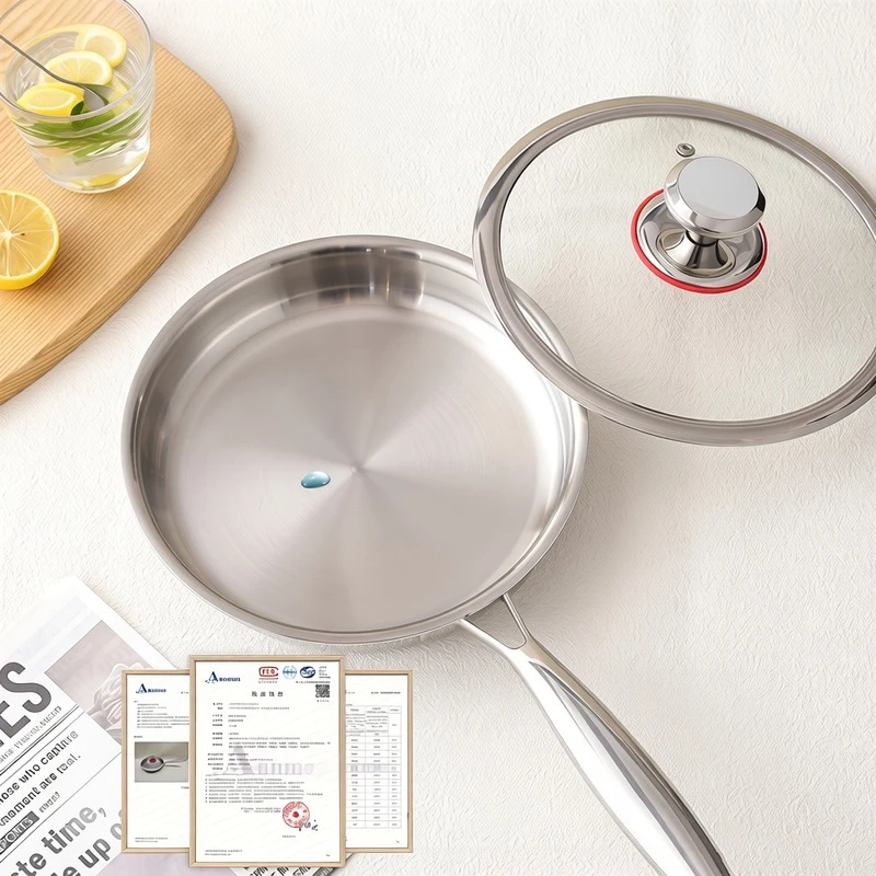 22cm/24cm Diameter Skillet Ultra Thick Pure 304 Stainless Steel Kitchen Frying Pan Physical Non-stick Easily Cleaning Pot